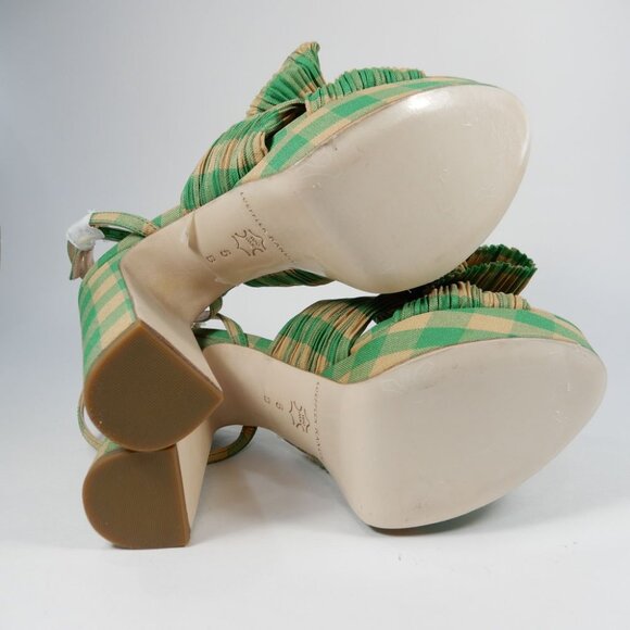 Loeffler Randall Natalia Bow Platform Heel SANDALS Size 5 Green Gingham NEW $450 - Picture 15 of 16